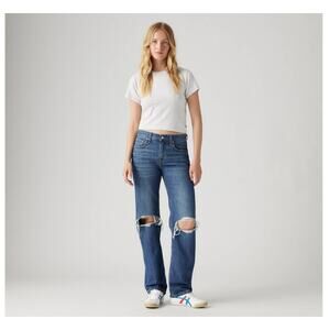 Levis Womens Low Pro Straight Jeans Size 31 Breathe Out Medium Wash Blue Denim